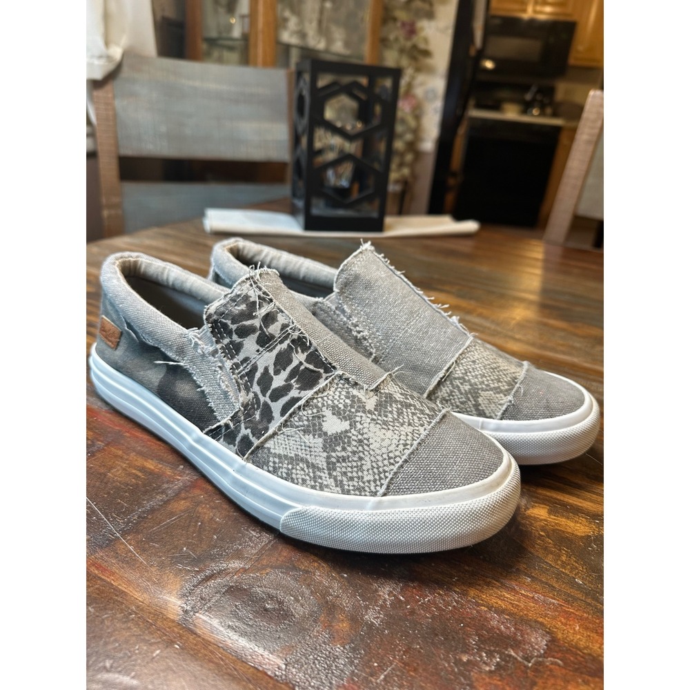 Blowfish Malibu Grey Patchwork Animal Print Camo Slip On Sneakers Woman Shoe 11